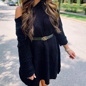 Black oversized  knitted chunky sweater dress
